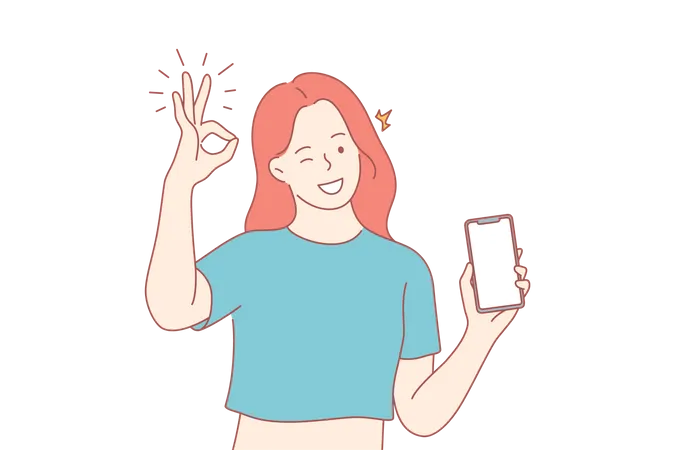 Woman showing smartphone  Illustration