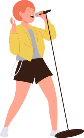 Woman singer performing singing in microphone  イラスト