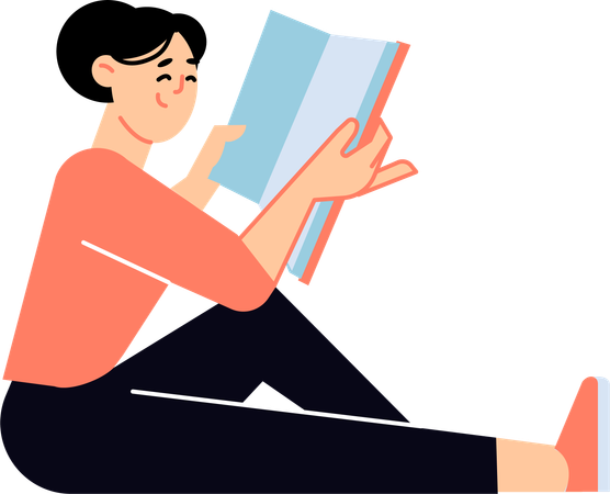 Woman sitting on floor while reading book  Illustration