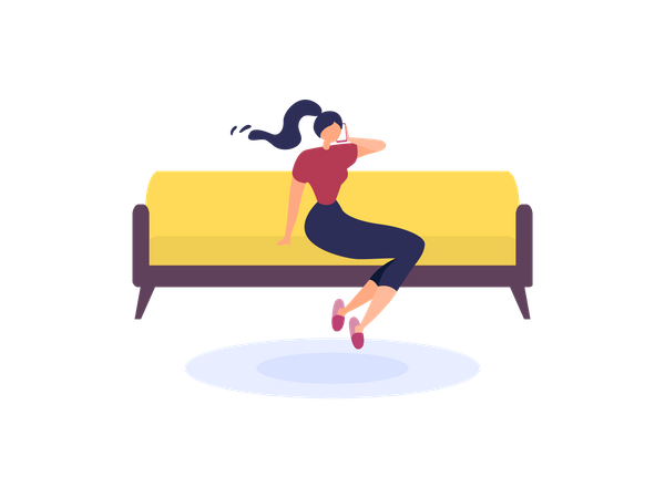 Woman sitting on sofa talking on phone  Illustration