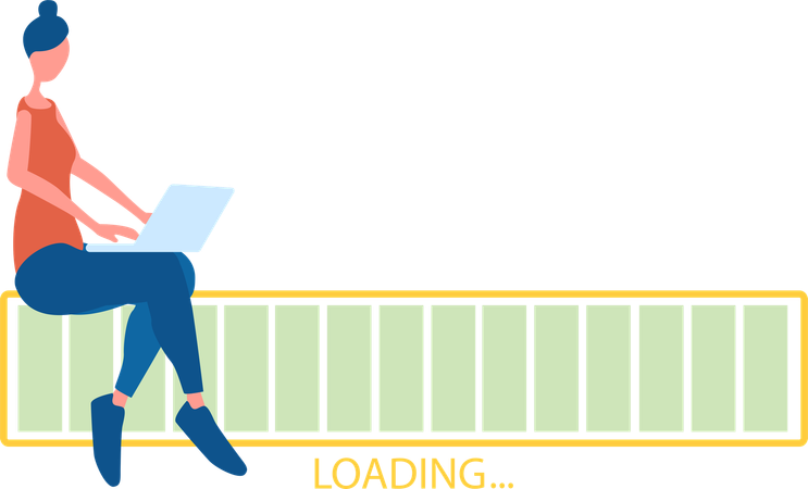 Woman sitting with laptop on loading bar  Illustration