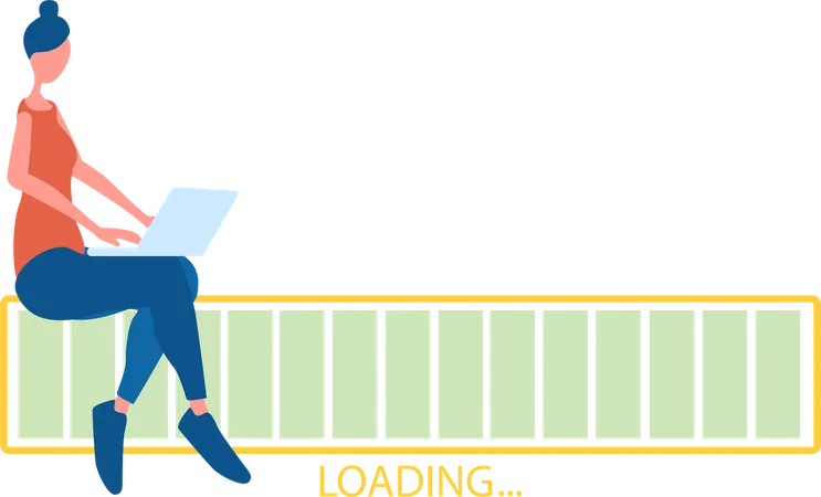 Woman sitting with laptop on loading bar  Illustration