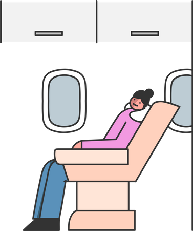 Woman sleeping inside airplane  일러스트레이션