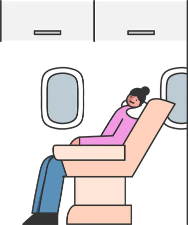 Woman sleeping inside airplane  일러스트레이션