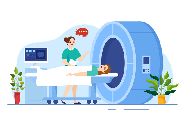 Woman sleeping on MRI machine  Illustration