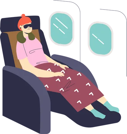 Woman sleeping while travelling by plane  일러스트레이션