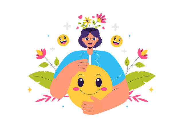 Woman smiling with positive thoughts  Illustration