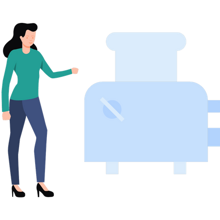 Woman standing by toaster machine  Illustration