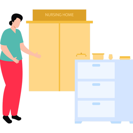 Woman stands in nursing home  Illustration