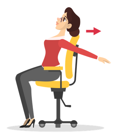 Woman stretching back sitting on chair in office  Illustration