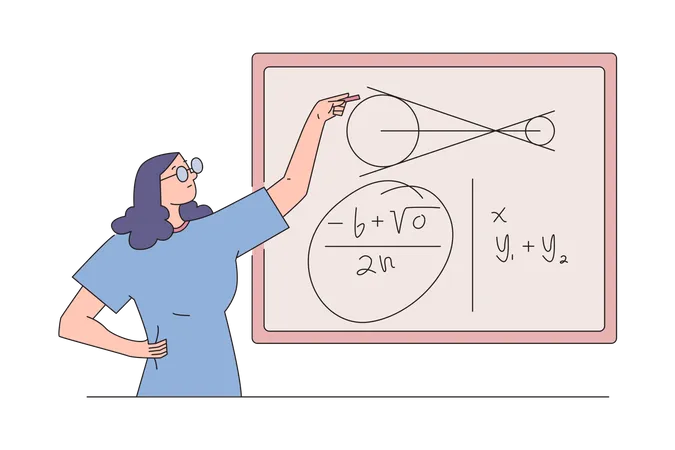 Woman studying chemical formulas  일러스트레이션