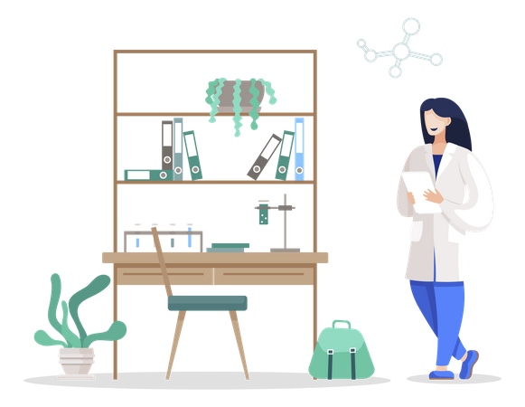 Woman studying chemistry sciences in university  Illustration