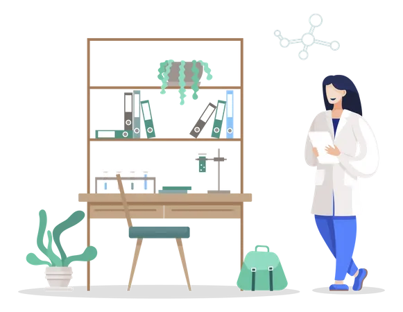 Woman studying chemistry sciences in university  Illustration