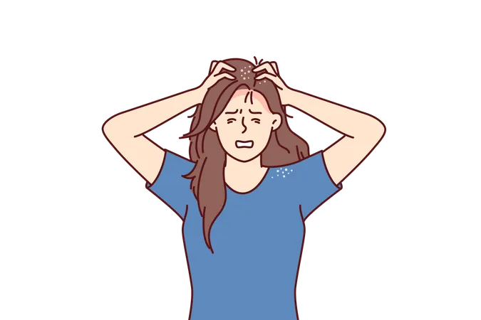 Woman suffers from hair dandruff  Illustration