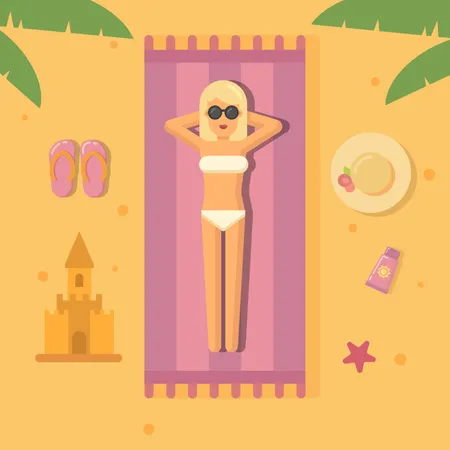 Woman sunbathing at the beach  Illustration