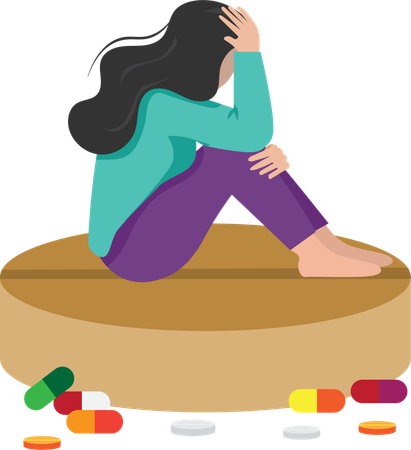 Woman taking antidepressant pills  Illustration