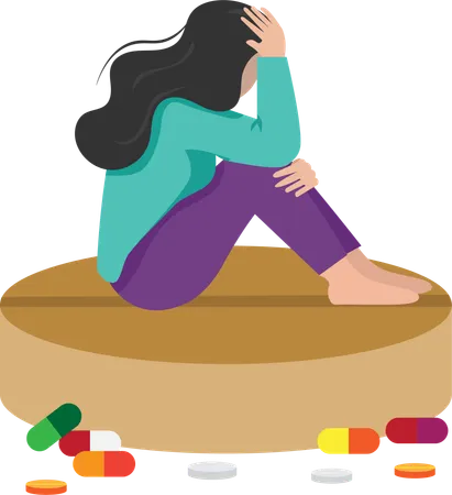 Woman taking antidepressant pills  Illustration