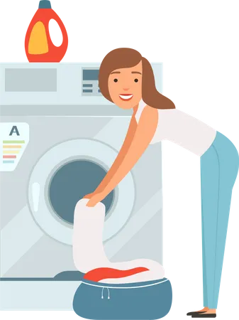 Woman taking out clothes from laundry machine  Illustration