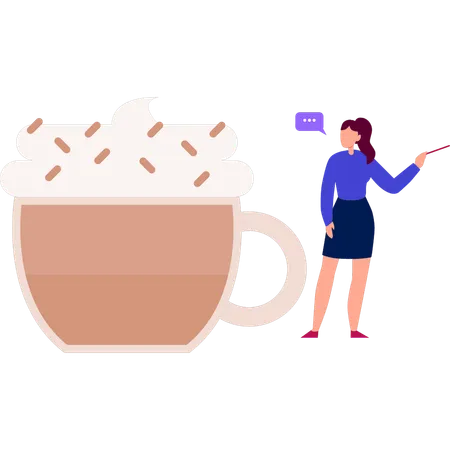 Woman talking about brewed coffee  Illustration