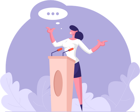 Woman talking while standing at podium  Illustration