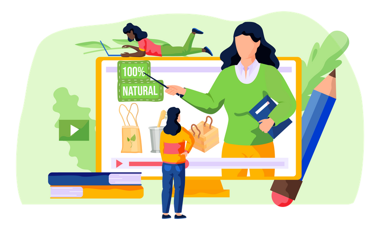 Woman teaching to use natural products  Illustration