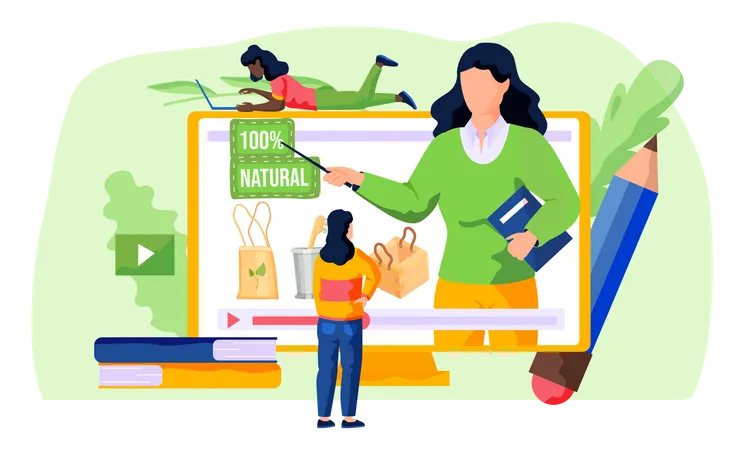 Woman teaching to use natural products  Illustration