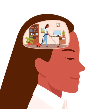 Woman thinking about house cleaning chores  Illustration