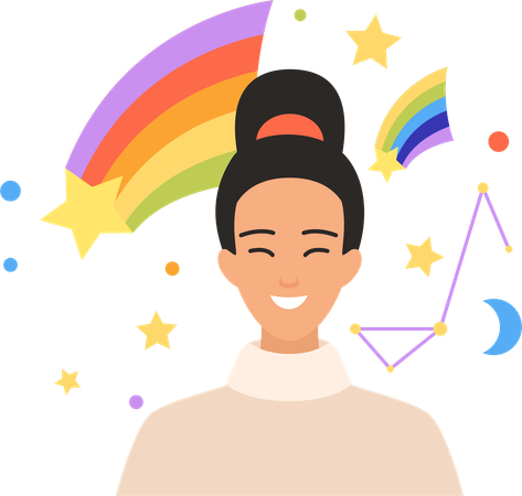 Woman thinking about rainbow  Illustration