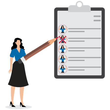 Woman tick mark on job form  Illustration