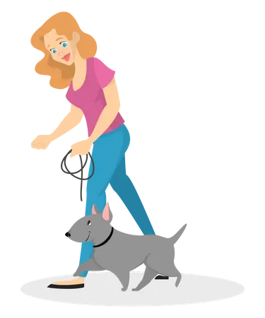 Woman training dog  イラスト