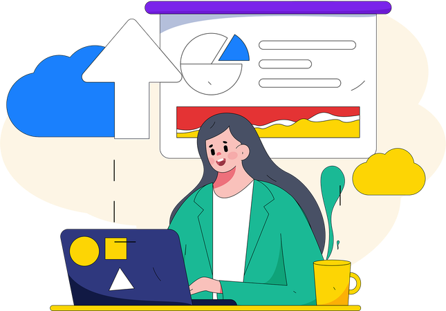 Woman uploading cloud data  Illustration