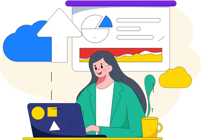 Woman uploading cloud data  Illustration