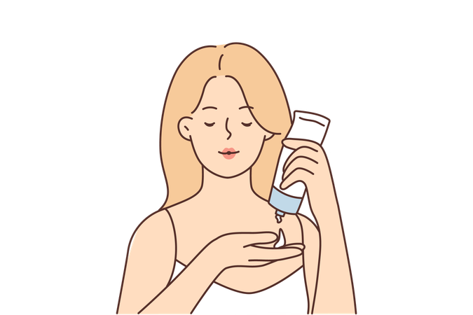 Woman uses facial moisturizer cream  Illustration