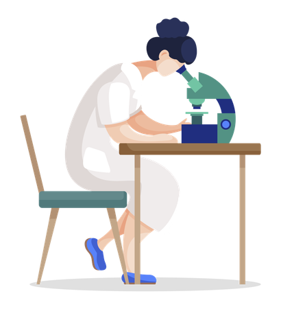 Woman Using Microscope doing science research  Illustration