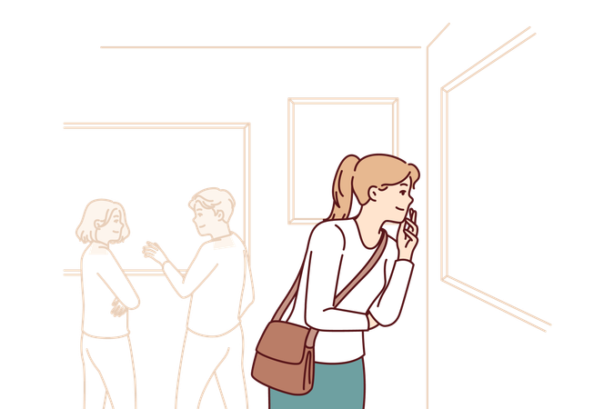 Woman visits art gallery  Illustration