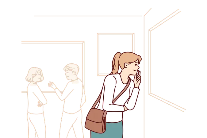 Woman visits art gallery  Illustration