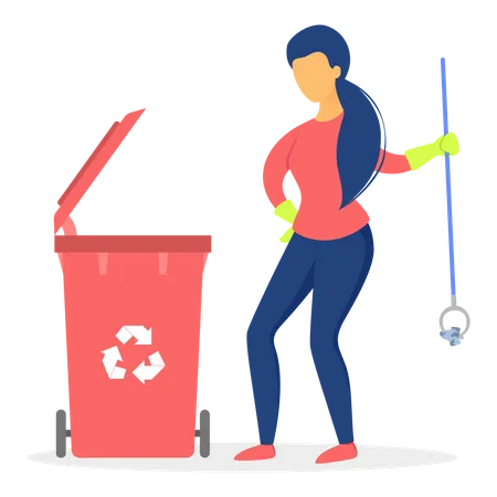 Woman volunteers picking up and sorting paper and plastic rubbish  Illustration