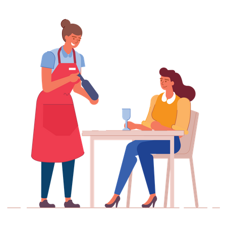 Woman waitress taking order from woman  Illustration