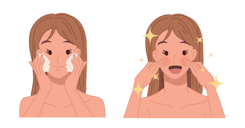 Woman wash face using face scrub  Illustration