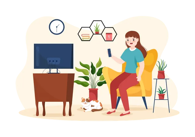 Woman watching tv  Illustration