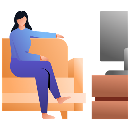 Woman Watching TV  Illustration