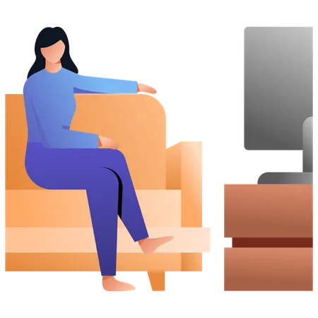 Woman Watching TV  Illustration