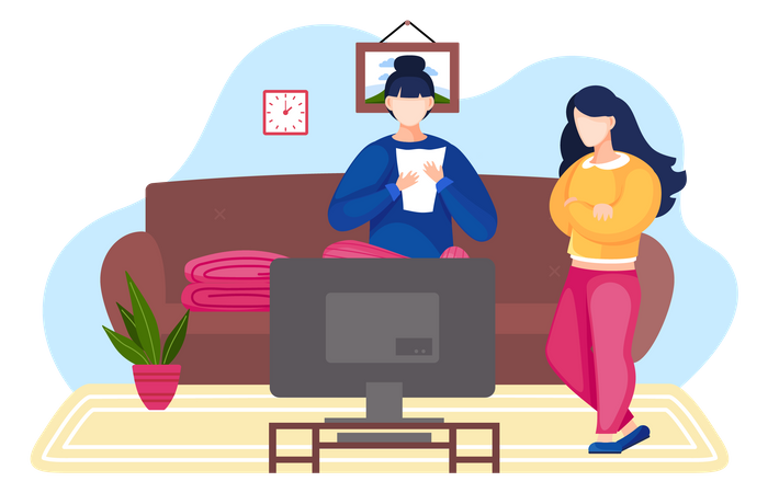 Woman watching TV together  Illustration