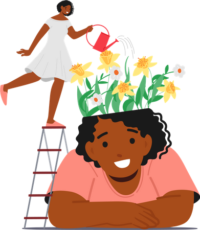 Woman watering flowers  Illustration