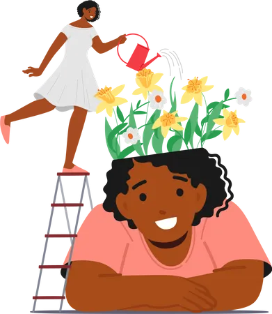 Woman watering flowers  Illustration