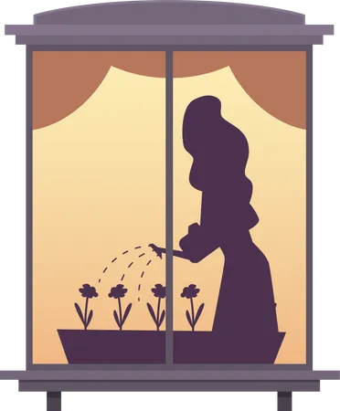 Woman watering plant  Illustration