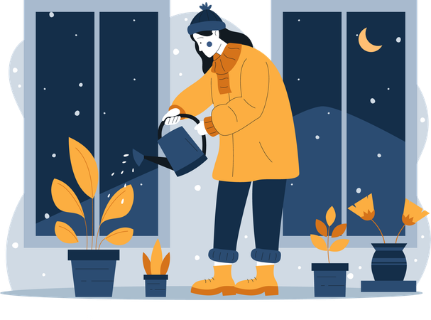 Woman watering plants  Illustration