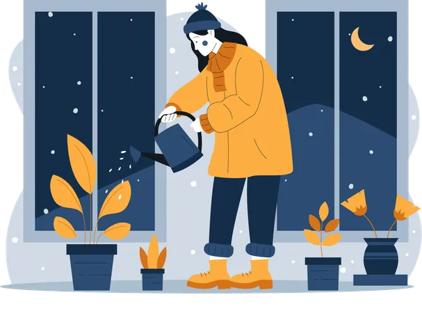 Woman watering plants  Illustration