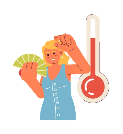 Woman waving hand fan  Illustration