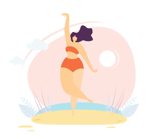 Woman wearing bikini standing on beach  Illustration